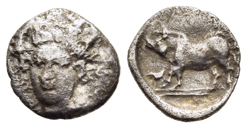 SICILY. Abakainon. Litra (circa 410-390 BC).

Obv: Head of nymph facing slightly...