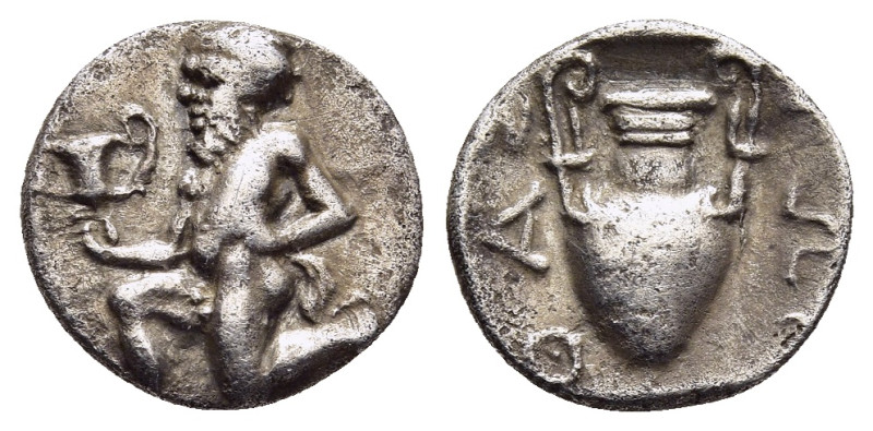 ISLANDS off THRACE. Thasos. Trihemiobol (circa 412-404 BC).

Obv: Satyr kneeling...