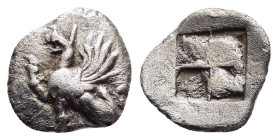 THRACE. Abdera. Obol (circa 520/15-500 BC).

Obv: Griffin seated to left, right forepaw raised. 
Rev: Quadripartite incuse square. 

May, Abdera, Peri...