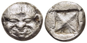 MACEDON. Neapolis. Fourreé Stater (circa 500-480 BC).

Obv: Gorgoneion facing.
Rev: Quadripartite incuse square, divided diagonally. 

AMNG III/2, 1; ...