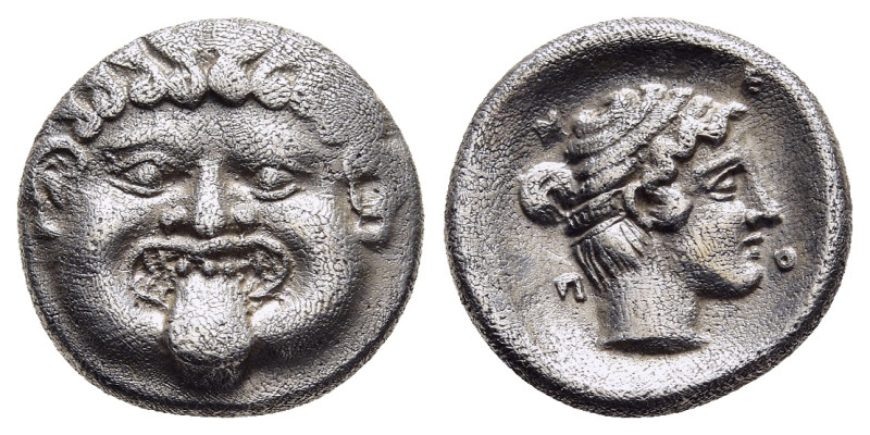 MACEDON. Neapolis. Hemidrachm (circa 375-350 BC).

Obv: Facing gorgoneion.
Rev: ...