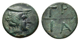 MACEDON. Tragilos. AE (circa 420-400 BC).

Obv: Head of Hermes right, wearing petasos.
Rev: Quadripartite incuse square; T-P-A-I in quarters.

AMNG II...