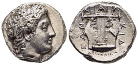 MACEDON. Chalkidian League. Olynthos.Tetradrachm (circa 358-355 BC), struck under the magistrate Annikas. 

Obv: Laureate head of Apollo to right. 
Re...