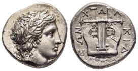 MACEDON. Chalkidian League. Olynthos. Tetradrachm (circa 355-352 BC), struck under the magistrate Aristonos. 

Obv: Laureate head of Apollo to right.
...