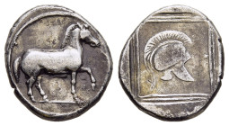 KINGS of MACEDON. Alexander I (498-454 BC). Tetrobol.

Obv: Horse prancing right.
Rev: Crested helmet right within linear border within incuse square....