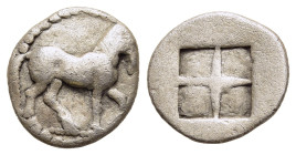 KINGS of MACEDON. Alexander I (498-454 BC). Diobol.

Obv: Horse walking right.
Rev: Quadripartite incuse square. 

SNG ANS 21; HGC 3.1, 778. 

Conditi...