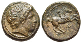 KINGS of MACEDON. Philip II (359-336 BC). AE. Uncertain mint in Macedon.

Obv: Male head right, wearing tainia.
Rev: ΦΙΛΙΠΠΟΥ.
Youth on horse rearing ...