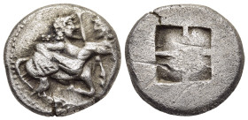 THRACO-MACEDONIAN TRIBES. Orreskioi. Stater (circa 500-480 BC).

Obv: Centaur right, carrying off protesting nymph; pellet border.
Rev: Quadriparti...