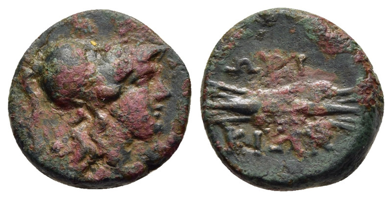 ILLYRIA. Orikos. AE (circa 230- 168 BC).

Obv: Head of Athena right, wearing cor...