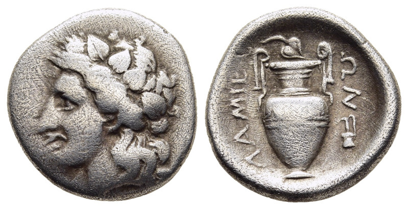 THESSALY. Lamia. Hemidrachm (circa 350-300 BC).

Obv: Head of Dionysos left, wea...