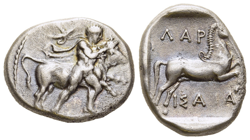 THESSALY. Larissa. Drachm (circa 420- 400 BC).

Obv: Thessalos, petasos and cloa...