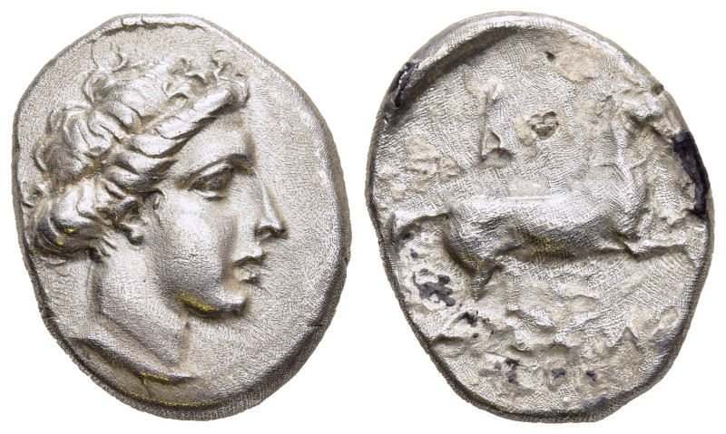 THESSALY. Larissa. Drachm (circa 404 BC).

Obv: Head of the nymph Larissa right,...