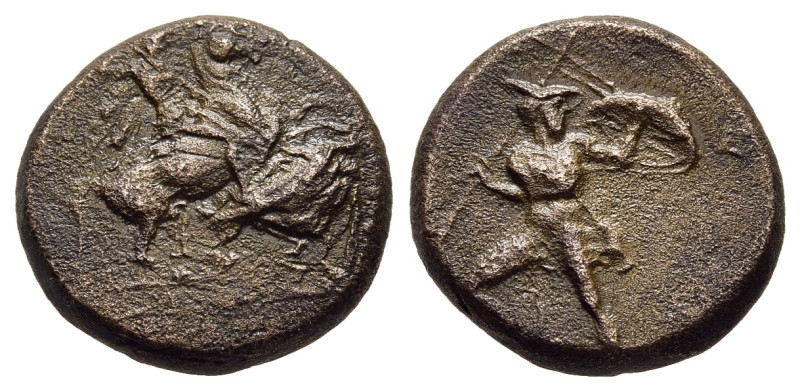 THESSALY. Pelinna. AE (first quarter of the 4th century BC).

Obv: Helmeted hors...