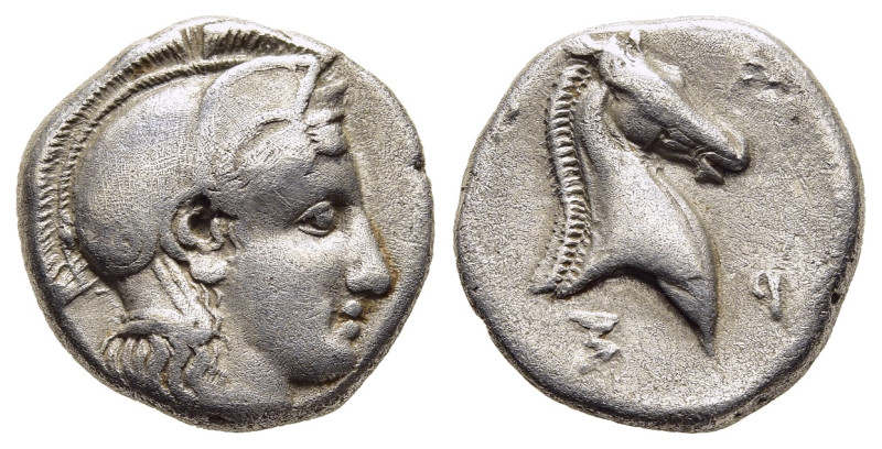 THESSALY. Pharsalos. Hemidrachm (mid-late 5th century BC).

Obv: Helmeted head o...