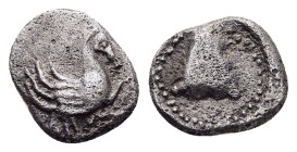 AKARNANIA. Anaktorion(?). Obol (5th century BC).

Obv: Forepart of Pegasos right.
Rev: Omphalos- baetyl within dotted circular border.

Unpublished (F...