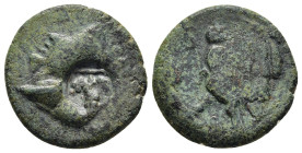 LOKRIS. Lokris Opuntii. Countermarked AE (circa 3rd century BC) of Antigonos II Gonatas of Macedon (277/6-239 BC).

Obv: Helmeted head of Athena right...