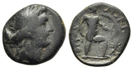 LOKRIS. Lokris Opuntii. Ae (2nd century BC).

Obv: Wreathed head of Demeter to right.
Rev: OΠOYΝTΙΩΝ.
Ajax advancing to right, nude but for helmet, ca...