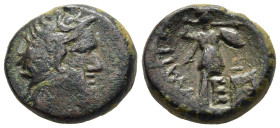 PHOKIS. Elateia. AE (early 1st century BC).

Obv: Bearded male head right.
Rev: ΕΛATEΩΝ.
Athena Itonia standing right, brandishing spear and shield; t...