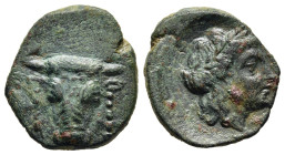 PHOKIS. Federal Coinage. AE (circa 347-346 BC). Elateia(?).

Obv: Facing head of bull, wearing sacrificial fillet.
Rev: [ΦΩΚΕΩΝ].
Laureate head of Apo...