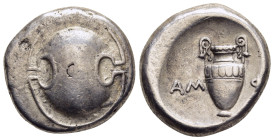 BOEOTIA. Thebes. Circa 395-338 BC. Stater (circa 379-368 BC). Amphi-, magistrate.

Obv: Boeotian shield. 
Rev: Amphora; ΑΜ-ΦΙ across central field; al...