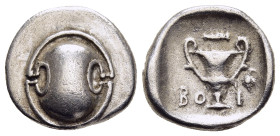 BOEOTIA. Federal Coinage. Hemidrachm (circa 395-340 BC).

Obv: Boeotian shield.
Rev: BOI.
Kantharos; club above; grape in right field.

BCD Boeotia 27...