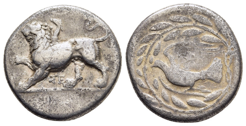 SIKYONIA. Sikyon. Drachm (circa 335-330 BC).

Obv: Chimaera advancing left, rais...