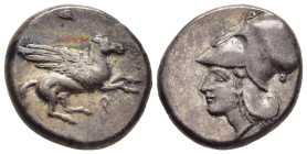CORINTHIA. Corinth. Stater (circa 405-345 BC).

Obv: Pegasos right; koppa below.
Rev: Helmeted head of Athena left.

Pegasi 276-279/1; HGC 4, 1836.

C...