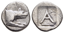 ARGOLIS. Argos. Triobol (circa 330-270 BC).

Obv: Forepart of wolf at bay to right.
Rev: Large A; Π-P above, club right below.

BCD Peloponnesos 1083....