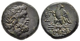 PONTOS. Amisos. AE (circa 85-65 BC). Struck under Mithradates VI Eupator.

Obv: Laureate head of Zeus right.
Rev: AMIΣOV.
Eagle, with head right, stan...