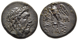 BITHYNIA. Dia. AE (circa 95-90 or 80-70 BC). Struck under Mithradates VI Eupator.

Obv: Laureate head of Zeus right.
Rev: ΔΙΑΣ.
Eagle, with head right...