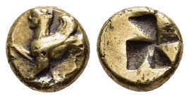 MYSIA. Kyzikos. Fourrée Hemihekte – 1/12 Stater (circa 600-550 BC).

Obv: Sphinx with curved wings to left, raising its right forepaw; below, tunny ...