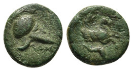 MYSIA. Lampsakos. AE (4th-3rd centuries BC).

Obv: Corinthian helmet right.
Rev: ΛΑM.
Forepart of Pegasos right; below, dolphin right.

SNG BN 1227.

...