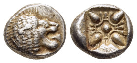 IONIA. Miletos. Diobol (late 6th-early 5th century BC).

Obv: Forepart of lion left, head right.
Rev: Stellate floral design within square incuse.

SN...