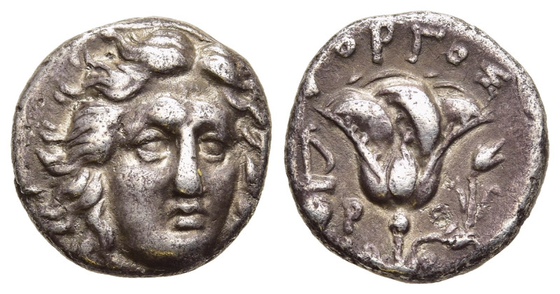 CARIA. Rhodes. Drachm (circa 205-190 BC). Gorgos, magistrate.

Obv: Head of Heli...