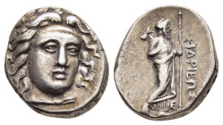 SATRAPS of CARIA. Hidrieus (circa 351/0-344/3 BC). Drachm. Halikarnassos.

Obv: Laureate head of Apollo facing slightly right.
Rev. IΔPIEΩΣ.
Zeus stan...
