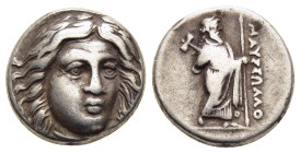 SATRAPS OF CARIA. Maussolos (circa 377/6-353/2 BC). Drachm. Halikarnassos.

Obv: Laureate head of Apollo facing slightly right.
Rev: MAYΣΣΩΛΛON.
Zeus ...