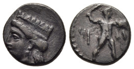 CYPRUS. Kition. Melekiathon (Circa 392/1-362 BC). AE.

Obv: Herakles in fighting stance right, holding bow, club and lion skin.
Rev: Head of Aphrodite...
