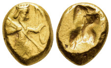 ACHAEMENID EMPIRE. Time of Darios I to Xerxes II (circa 485-420 BC). GOLD Daric. Sardes.

Obv: Persian king in kneeling-running stance right, holding ...