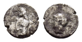 ACHAEMENID EMPIRE. temp. Artaxerxes II to Darios III (circa 400-332 BC). Tetartemorion. Kolophon(?) mint. 

Obv: Persian king or hero in kneeling-runn...