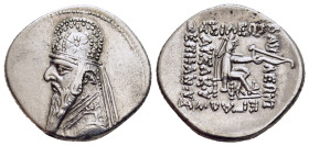 KINGS of PARTHIA. Mithradates II (121-91 BC). Drachm. Ekbatana.

Obv: Diademed and draped bust of Mithradates II to left, wearing tiara decorated with...