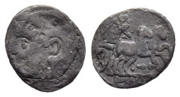 BAKTRIA. Greco-Baktrian Kingdom. Uncertain. AR Hemiobol (circa 3rd - 2nd century BC).

Obv: Head of Herakles left, wearing lion skin.
Rev: Nike drivin...