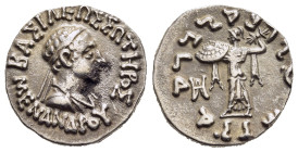 BAKTRIA. Indo-Greek Kingdom. Menander I Soter (Circa 155-130 BC). Drachm.

Obv: ΒΑΣΙΛΕΩΣ ΣΩΤΗΡΟΣ ΜΕΝΑΝΔΡΟΥ.
Diademed and draped bust right.
Rev: Athen...