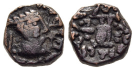 INDO-SKYTHIANS. Northern Satraps. Rajuvula. Circa 25-15 BC. Copper Drachm. 

Obv: Diademed and draped bust right.
Rev: Athena Alkidemos standing left....