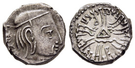 INDO-SKYTHIANS. Western Satraps. Rudrasimha III (385-415). Drachm. 

Obv: Crowned head of Rudrasimha III to right, wearing satrapal cap, moustache and...