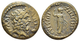 PHRYGIA. Flavia-Grimenothyrae. Pseudo-autonomous issue. Time of Trajan (98-117). AE. L. Tullius, magistrate.

Obv: ЄΠI M TYΛΛI.
Diademed head of Zeus ...