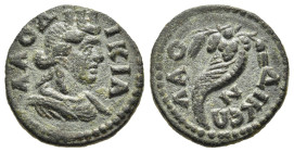 PHRYGIA. Laodicea ad Lycum. Pseudo-autonomous. AE (3rd century AD).

Obv: ΛAOΔIKIA.
Turreted and draped bust of Tyche right.
Rev: ΛAOΔIKЄΩN.
Cornucopi...