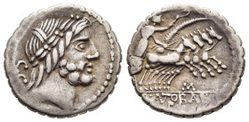 Q. ANTONIUS BALBUS. Serrate Denarius (83-82 BC). Rome.

Obv: S C.
Laureate head of Jupiter right.
Rev: Q ANTO BALB PR.
Victory driving quadriga right,...