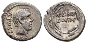 ALBINUS BRUTI F. Denarius (48 BC). Rome.

Obv: A POSTVMIVS COS.
Bare head of the consul Aulus Postumius Albinus right.
Rev: ALBINV / BRVTI F.
Legend i...