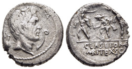 SEXTUS POMPEIUS MAGNUS PIUS. Denarius (37/6 BC). Uncertain Sicilian mint.

Obv: MAG PIVS IMP ITER.
Bare head right; jug to left, lituus to right.
Rev:...