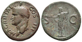 AGRIPPA (Died 12 BC). As. Rome. Struck under Caligula (37-41).

Obv: M AGRIPPA L F COS III.
Head left, wearing rostral crown.
Rev: S - C.
Neptune stan...